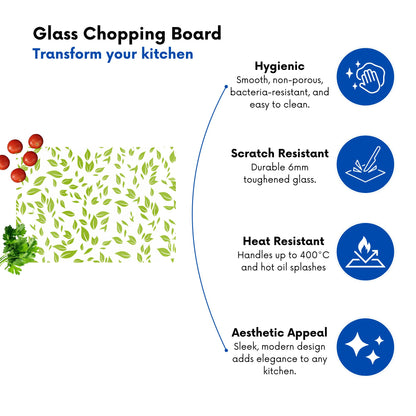 Green Leaves Glass Chopping Board