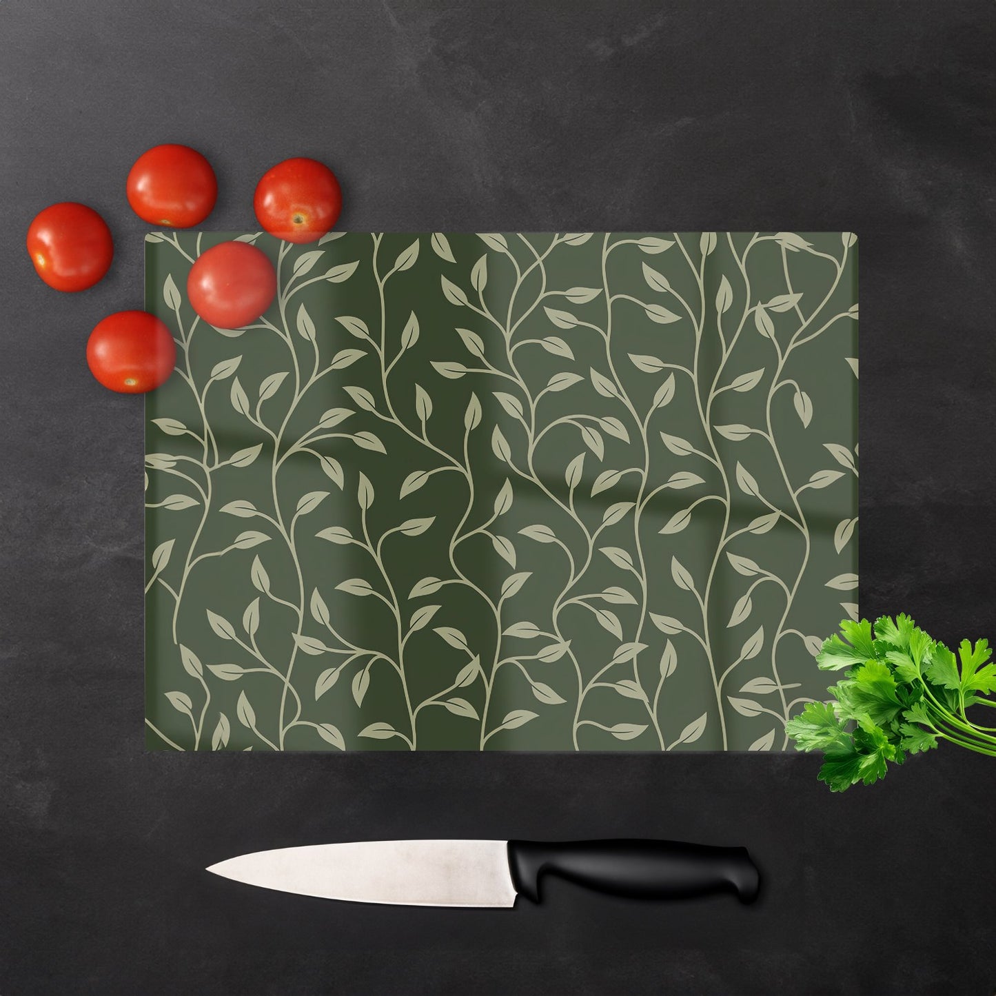 Green Shrub With Leaves Glass Chopping Board