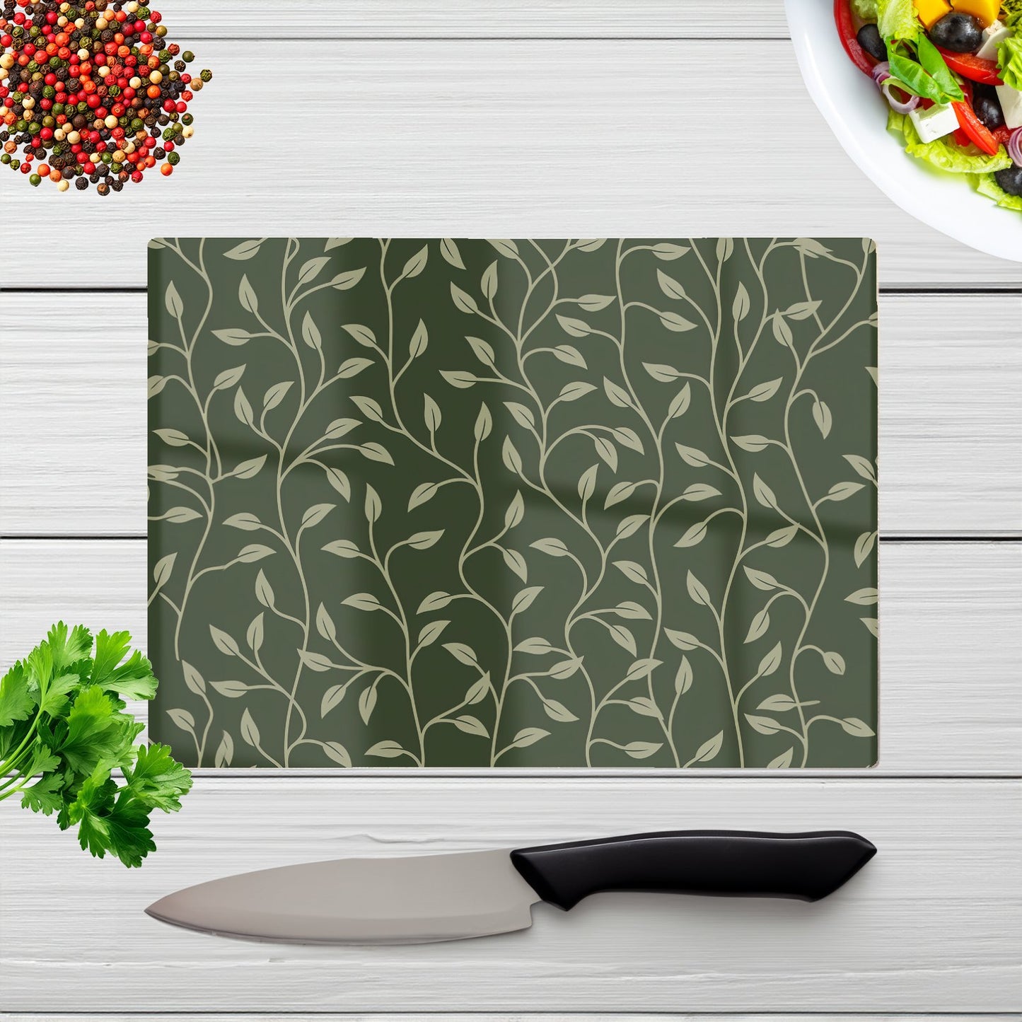 Green Shrub With Leaves Glass Chopping Board