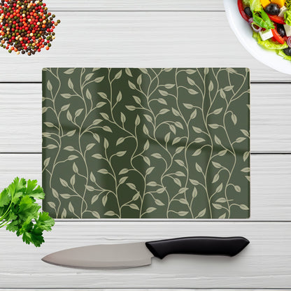 Green Shrub With Leaves Glass Chopping Board