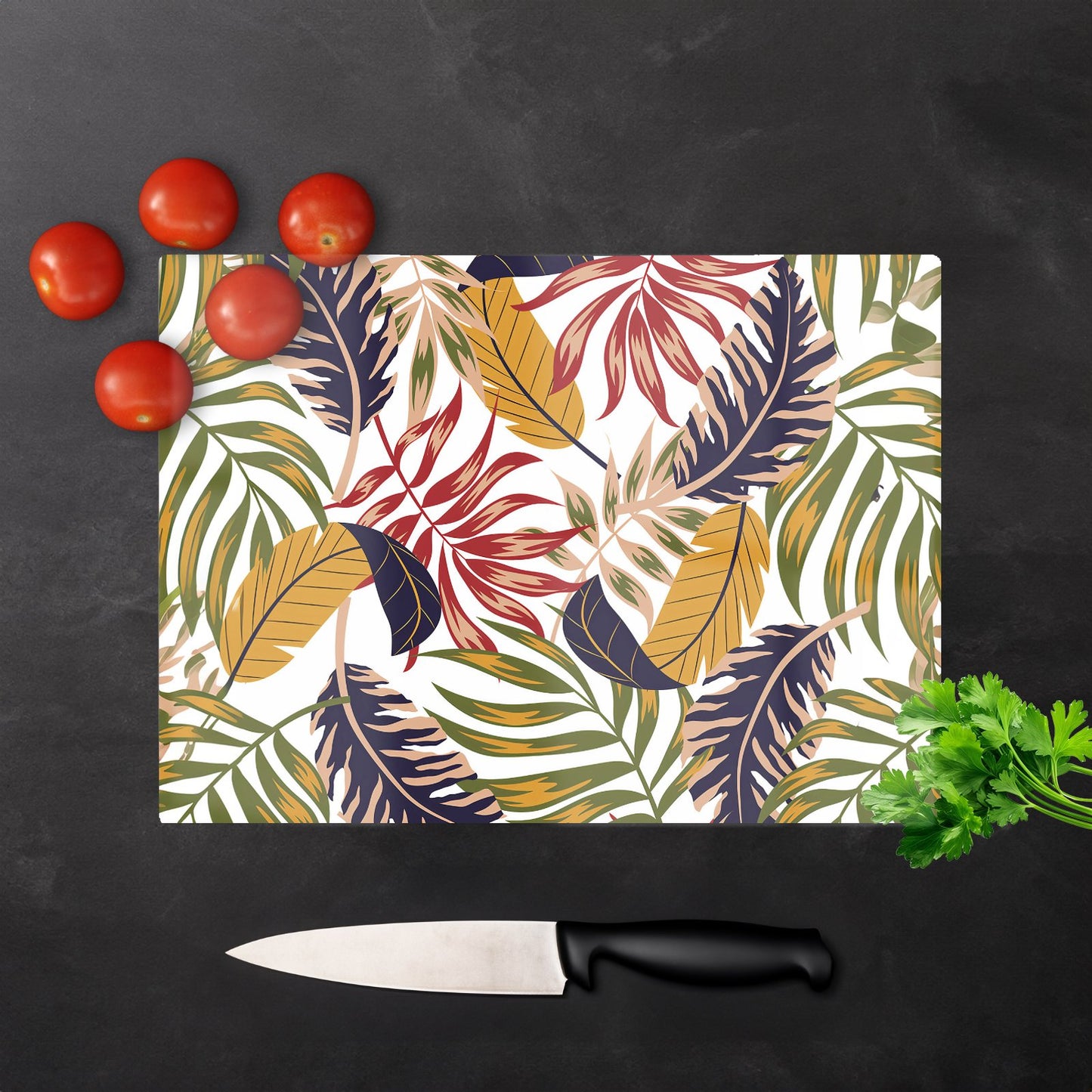 Hawaiian Style Jungle Leaves Glass Chopping Board