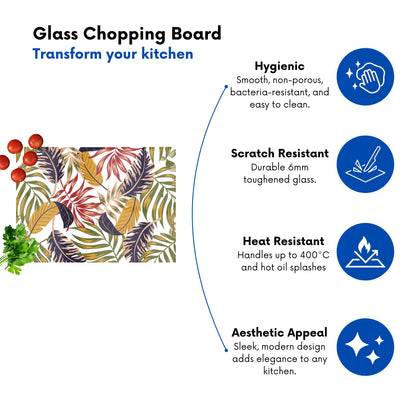 Hawaiian Style Jungle Leaves Glass Chopping Board