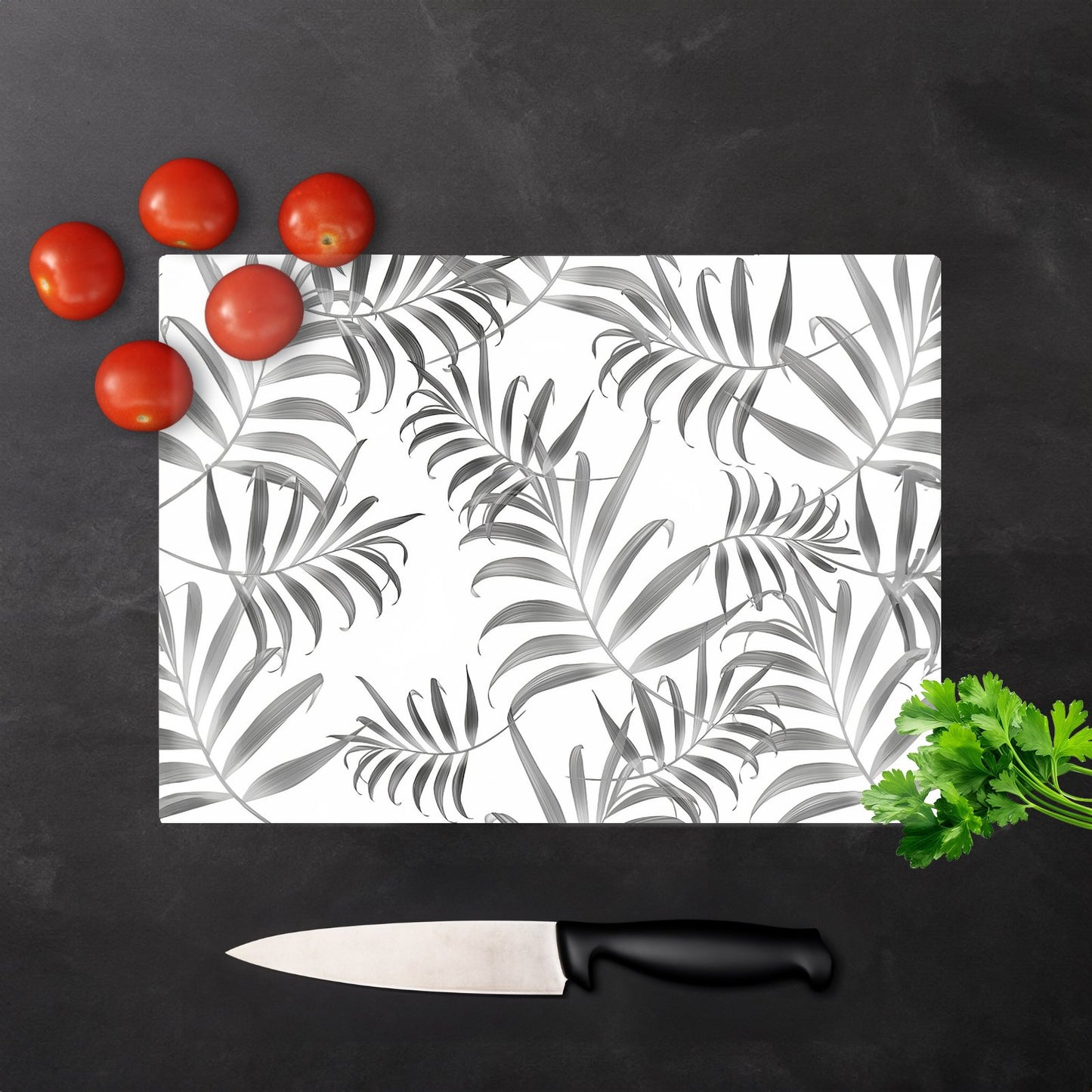 Hawaiian Style Palm Leaves Glass Chopping Board