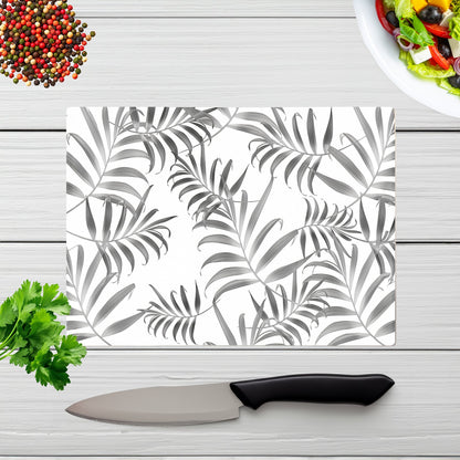 Hawaiian Style Palm Leaves Glass Chopping Board