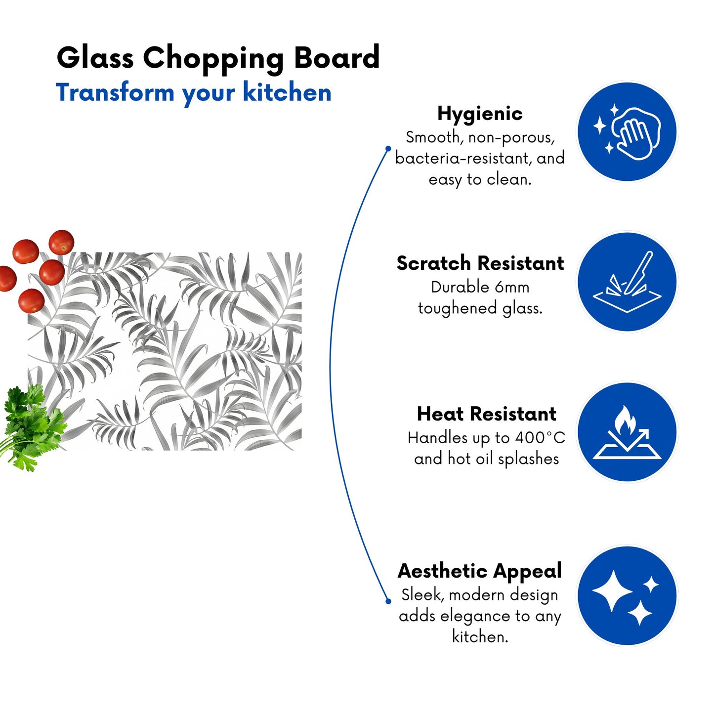 Hawaiian Style Palm Leaves Glass Chopping Board
