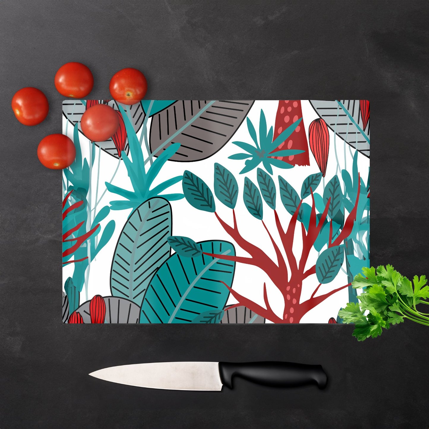 Jungle Exotic Summer Tropical Leaves Glass Chopping Board