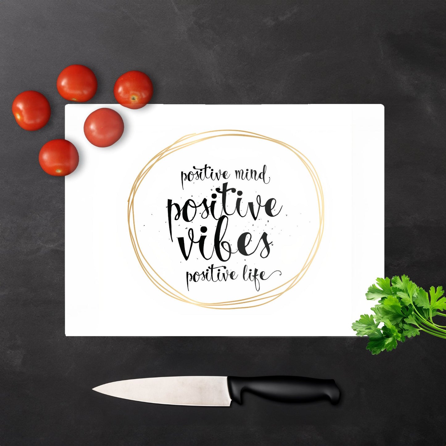 Positive Mind Vibes Life Glass Chopping Board