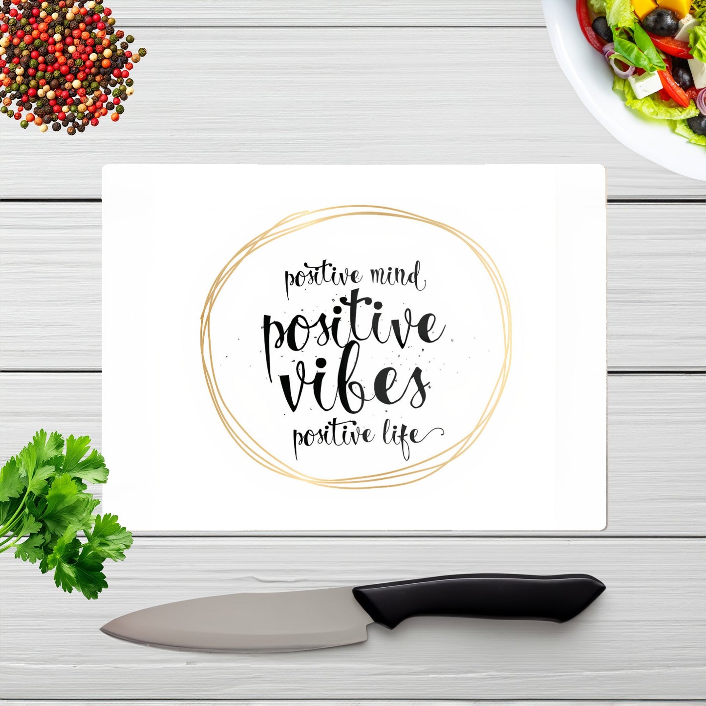 Positive Mind Vibes Life Glass Chopping Board