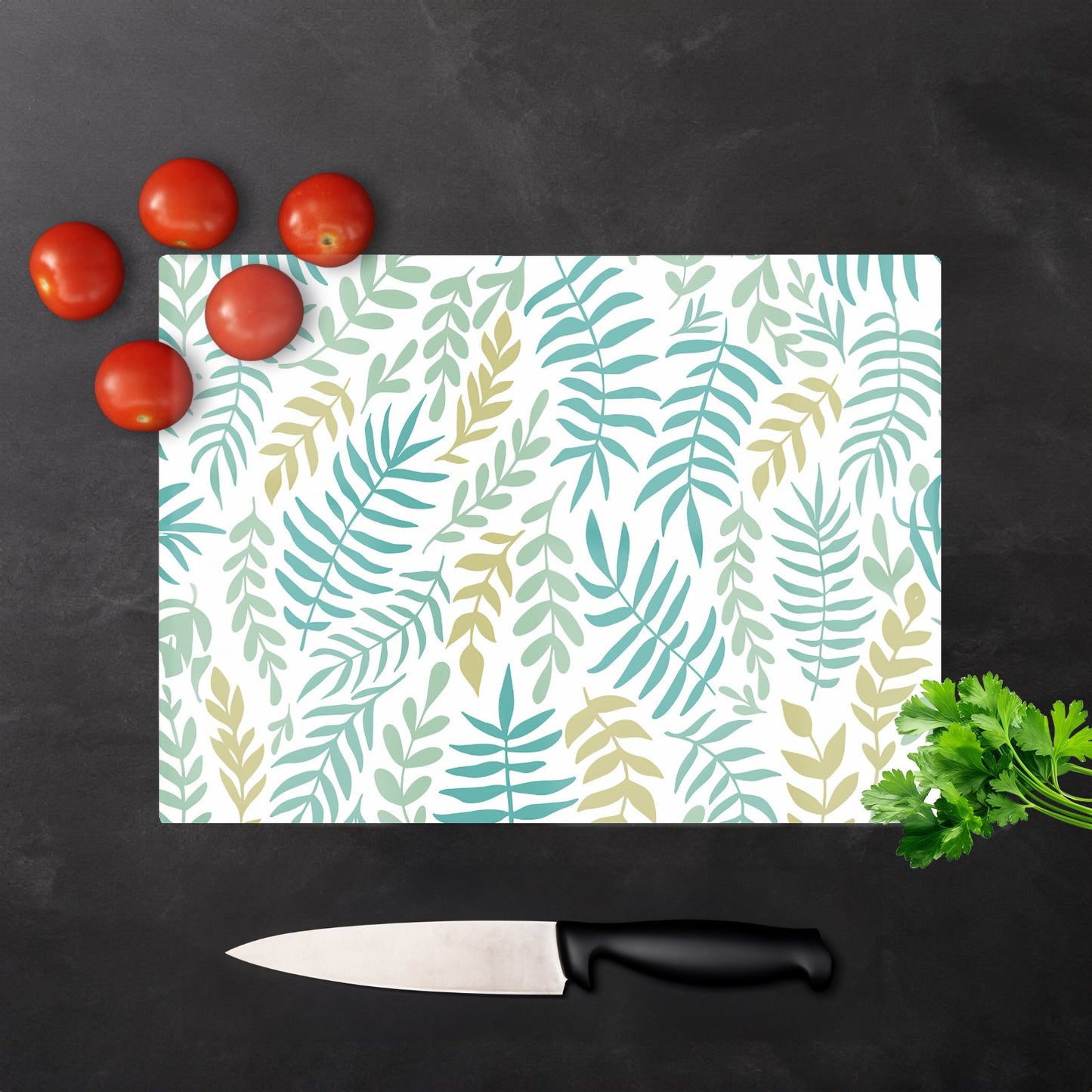 Multicolor Leafs And Branches Glass Chopping Board