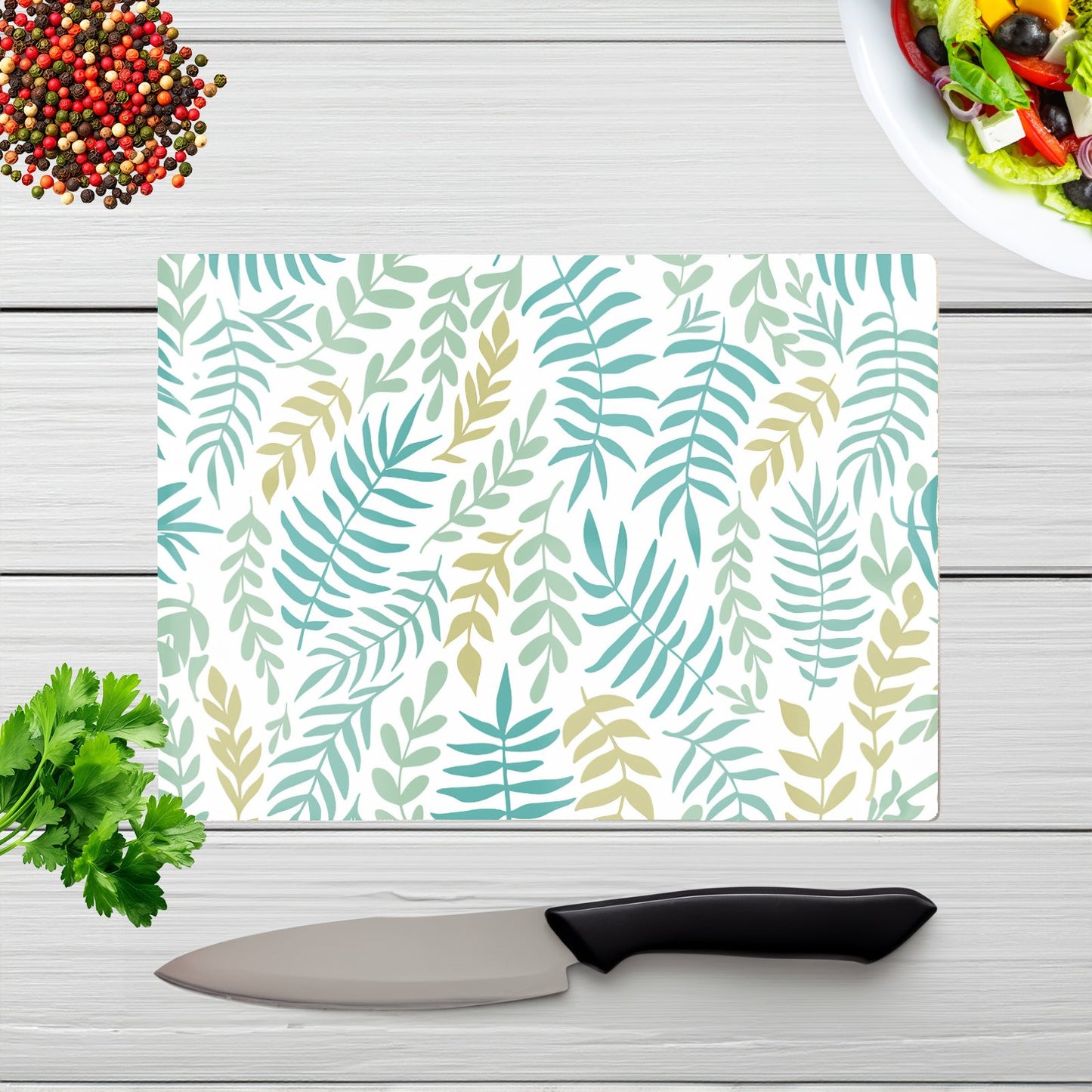Multicolor Leafs And Branches Glass Chopping Board