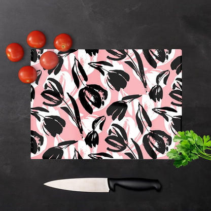 Nature Flat Spring Flower Motif Glass Chopping Board