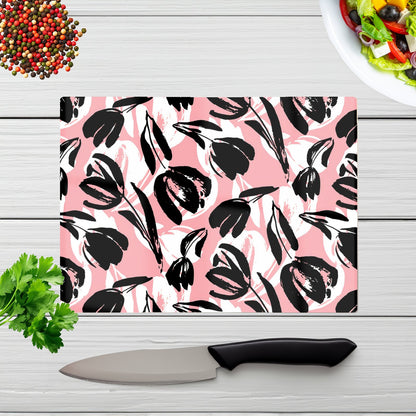 Nature Flat Spring Flower Motif Glass Chopping Board