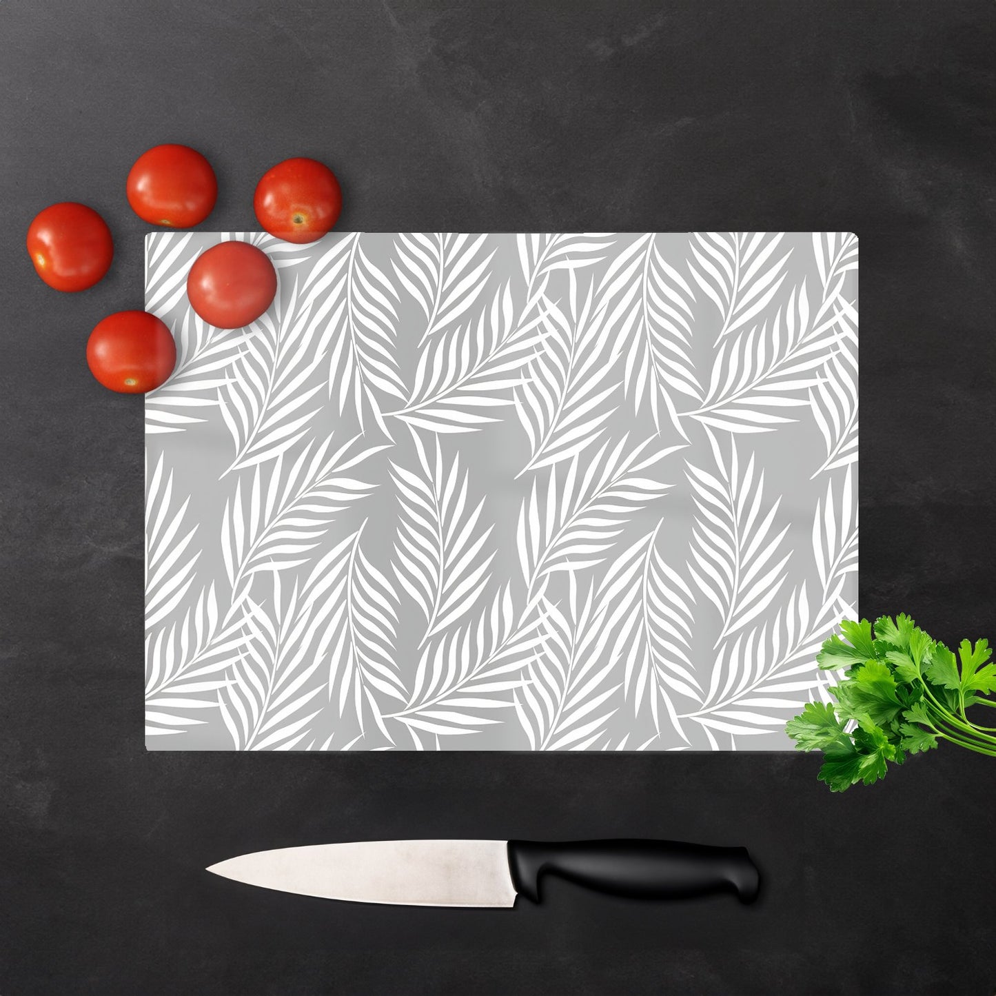 Palm Tree Leaves Glass Chopping Board