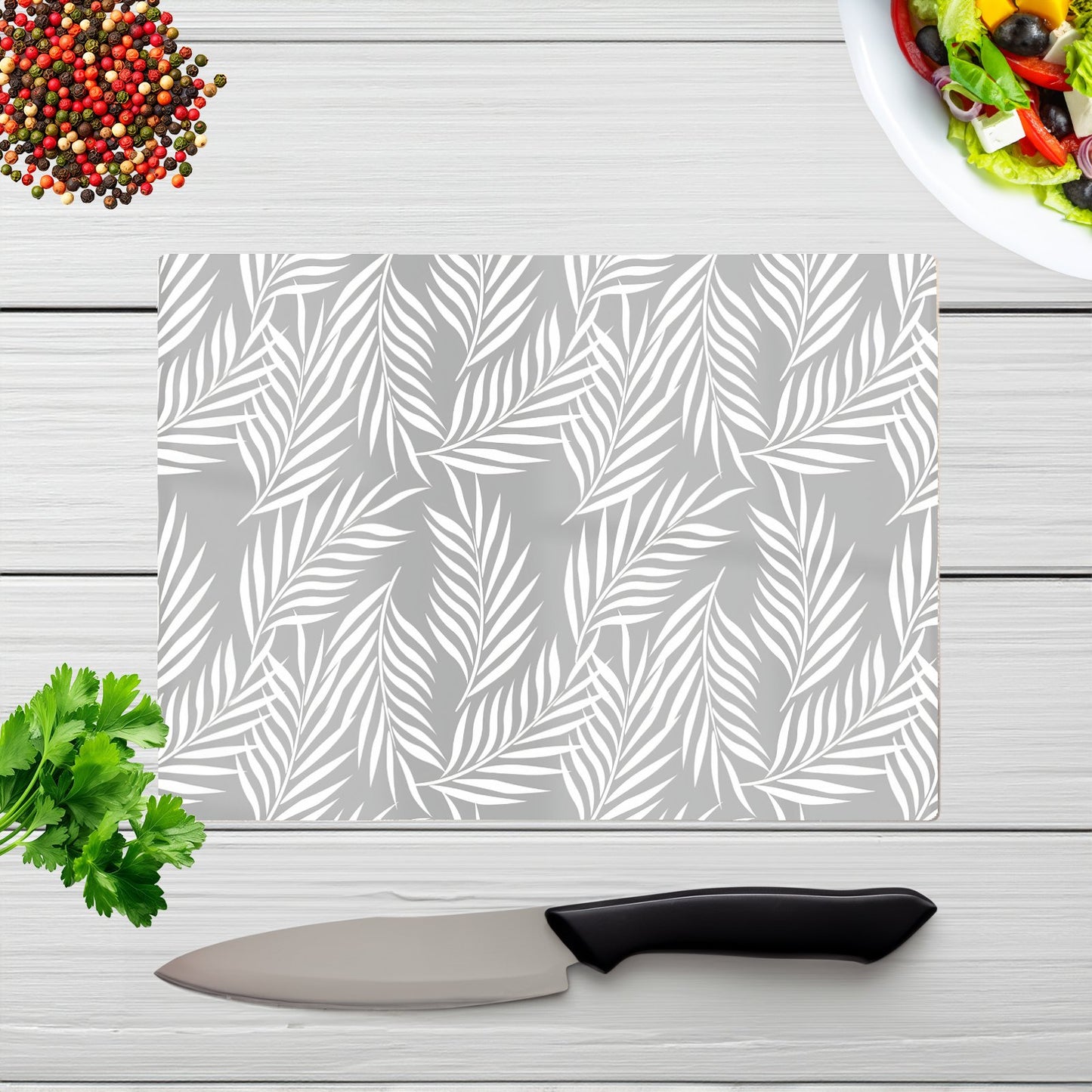 Palm Tree Leaves Glass Chopping Board