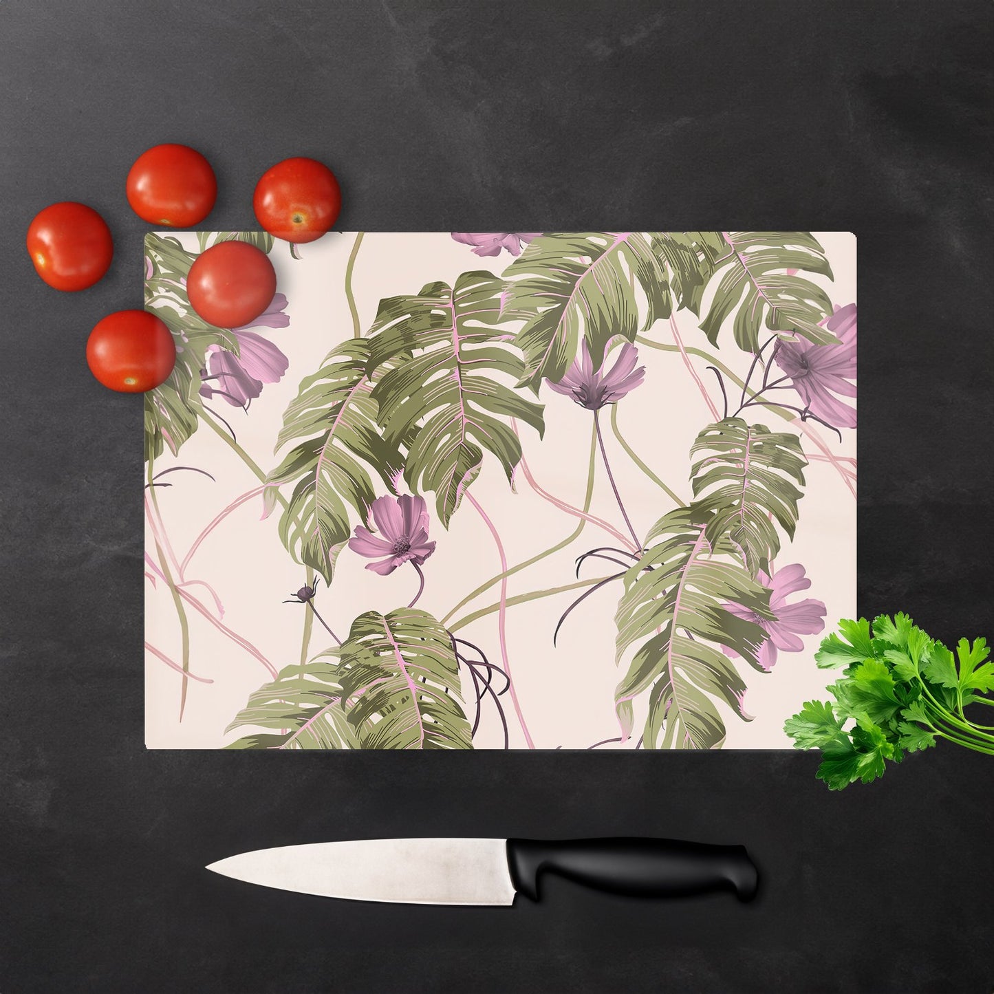 Pink Cosmos Flowers Glass Chopping Board