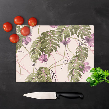 Pink Cosmos Flowers Glass Chopping Board