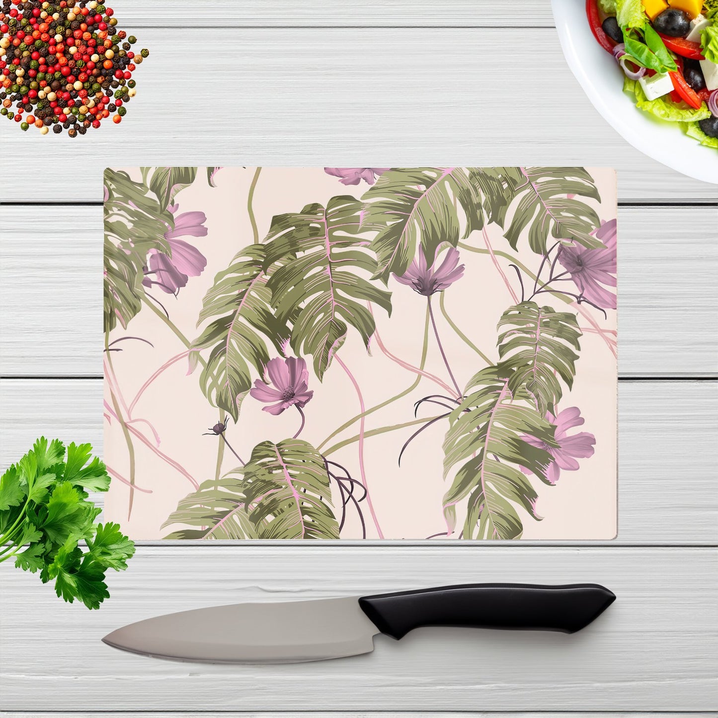 Pink Cosmos Flowers Glass Chopping Board