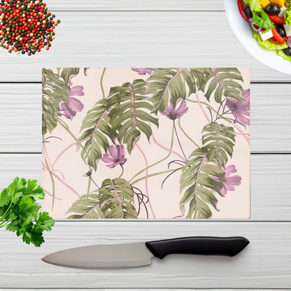 Pink Cosmos Flowers Glass Chopping Board