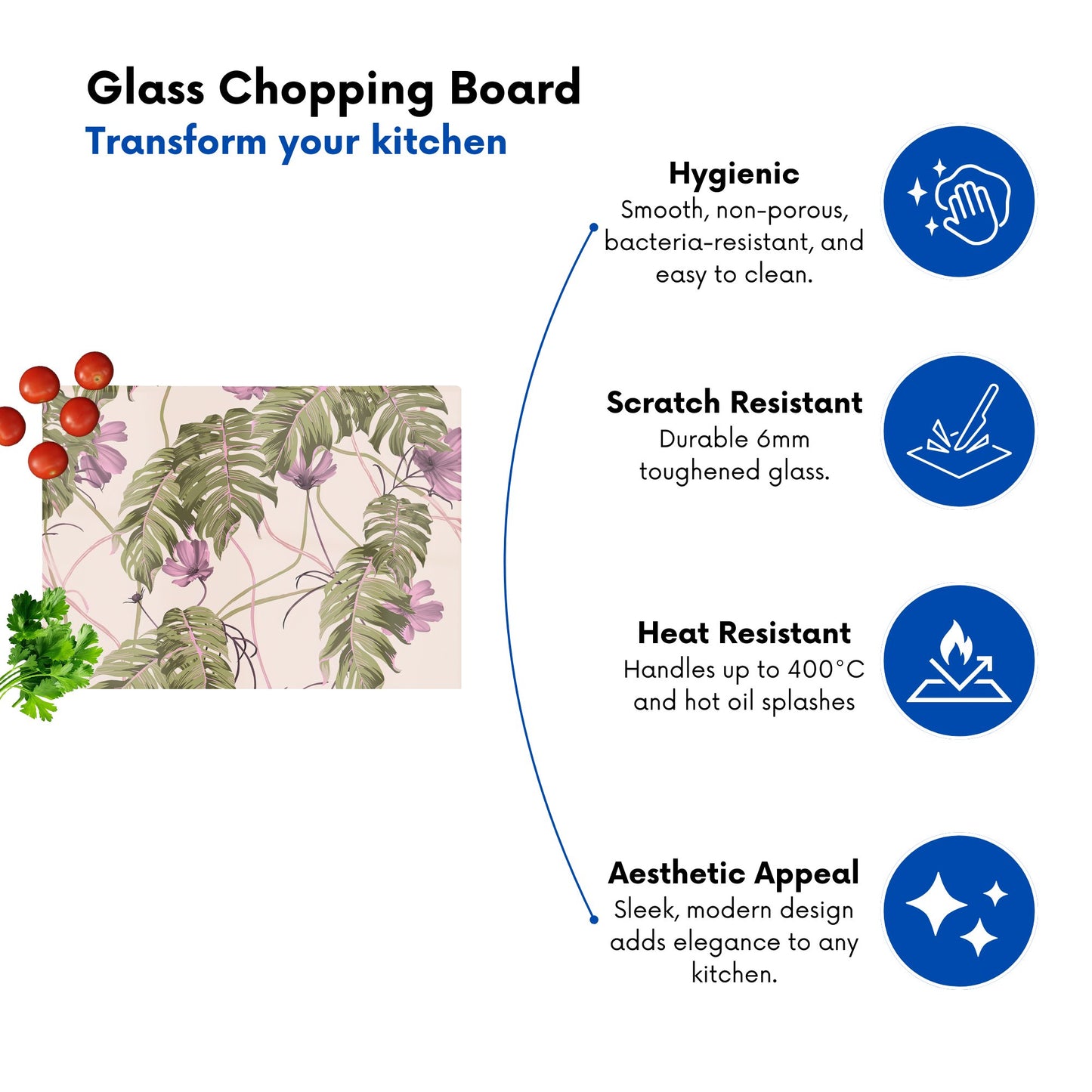 Pink Cosmos Flowers Glass Chopping Board