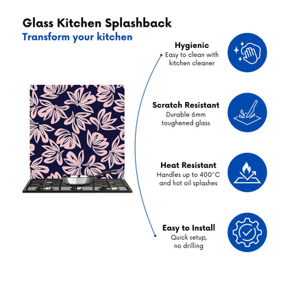 Pink Navy Floral Botanical Pattern Kitchen Splashback
