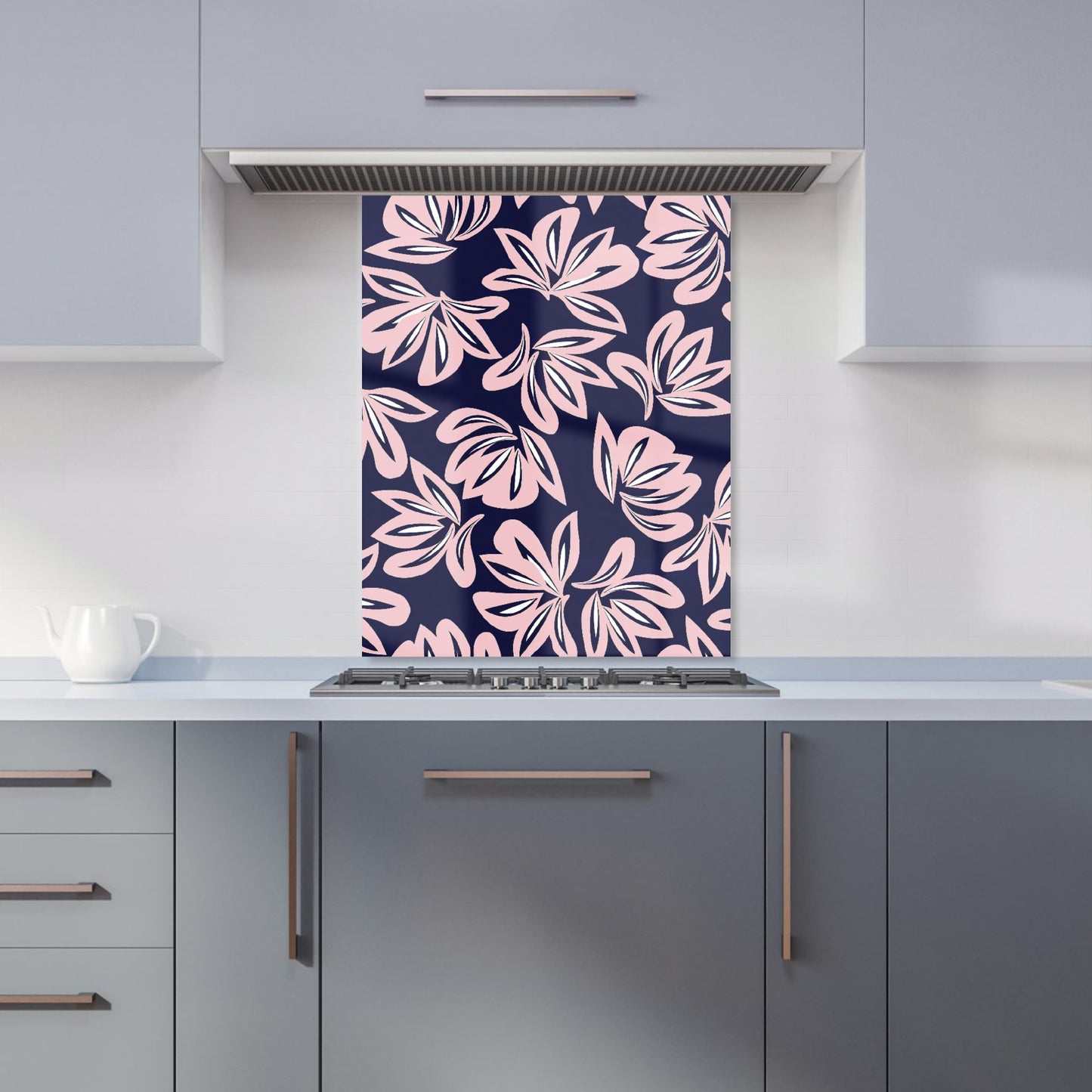Pink Navy Floral Botanical Pattern Kitchen Splashback