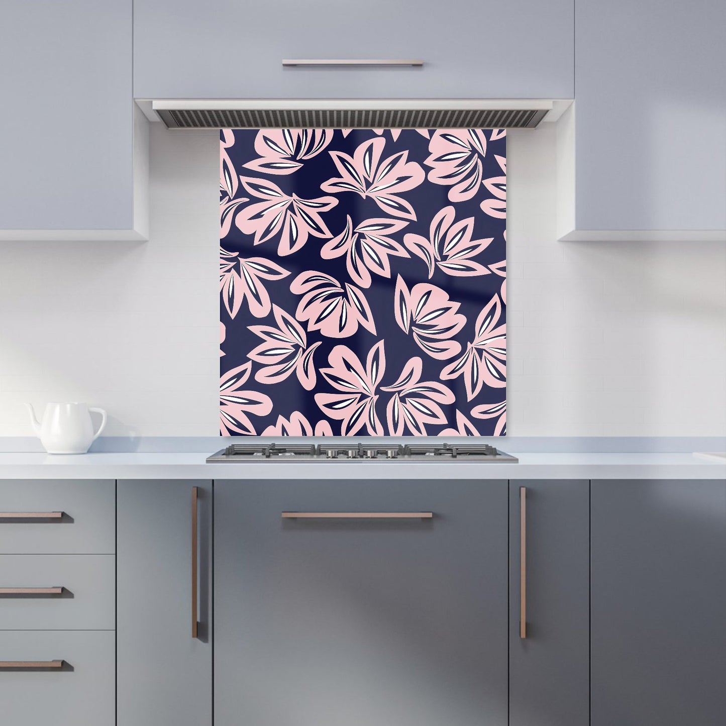 Pink Navy Floral Botanical Pattern Kitchen Splashback