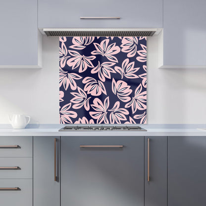 Pink Navy Floral Botanical Pattern Kitchen Splashback