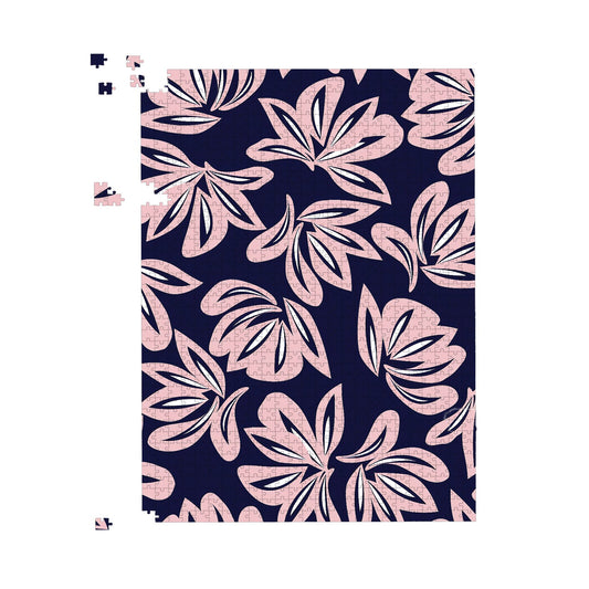Pink Navy Floral Botanical Pattern Jigsaw Puzzle