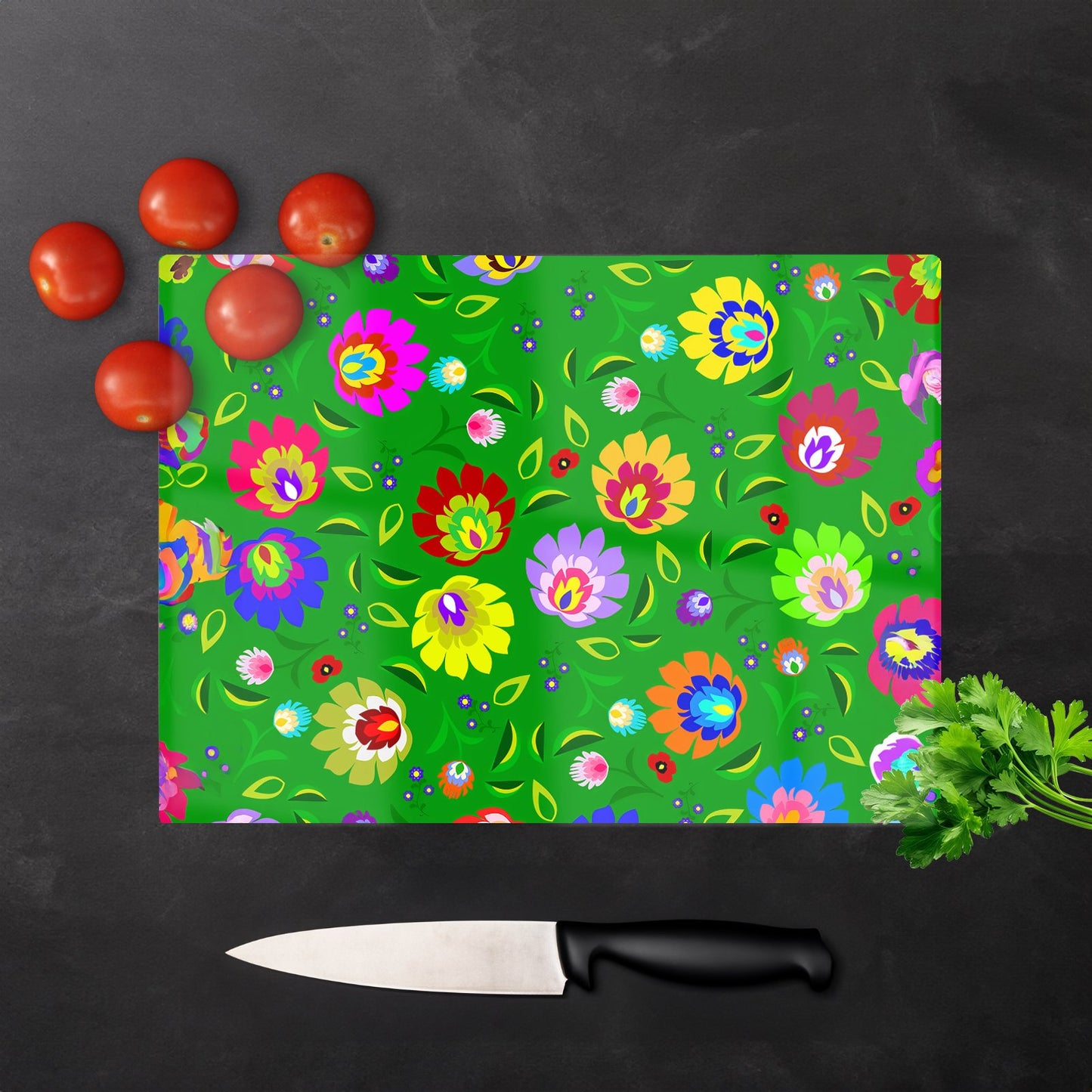 Polish Folk Floral Glass Chopping Board