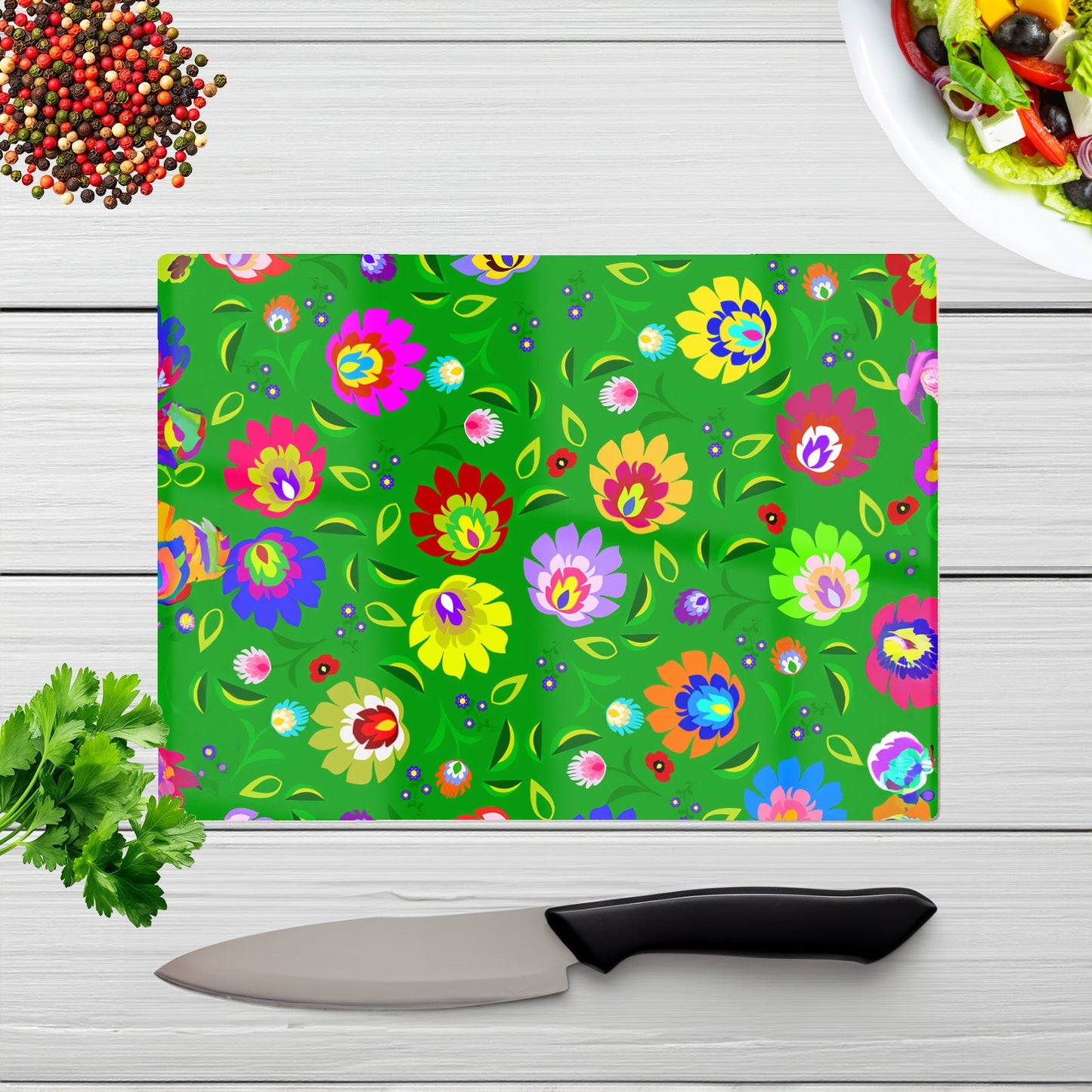 Polish Folk Floral Glass Chopping Board