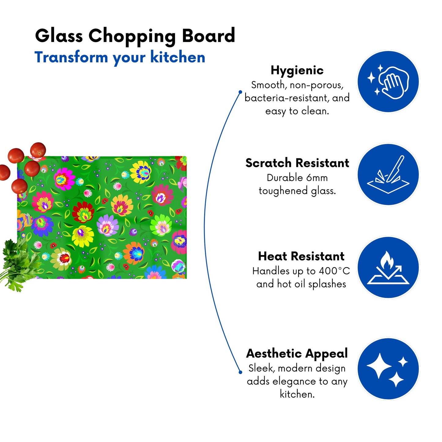 Polish Folk Floral Glass Chopping Board