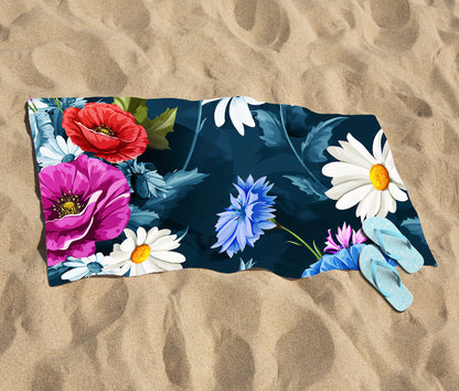 Poppy Flowers With Chamomile Beach Towel