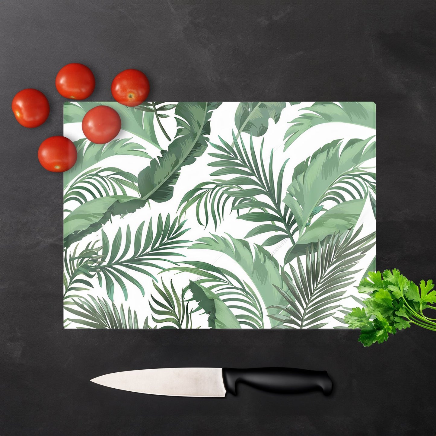 Trendy Tropical Leaves Glass Chopping Board