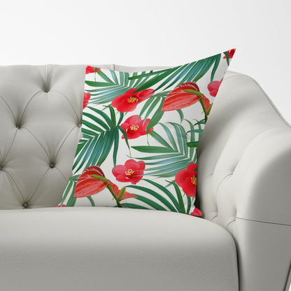 Tropical Flowers And Palm Leaves Hawaiian Cushions