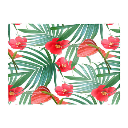 Tropical Flowers Palm Leaves Hawaiian Glass Chopping Board