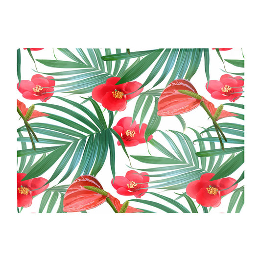 Tropical Flowers Palm Leaves Hawaiian Glass Chopping Board