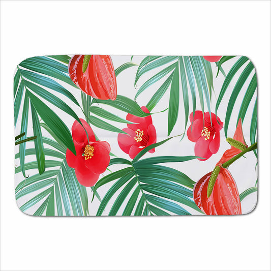 Tropical Flowers, Palm Leaves Hawaiian Sherpa Blanket