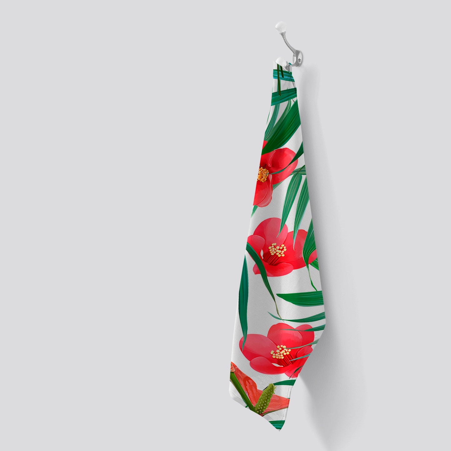 Tropical Flowers And Palm Leaves Hawaiian Tea Towel