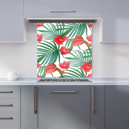 Tropical Flowers, Palm Leaves Hawaiian Kitchen Splashback