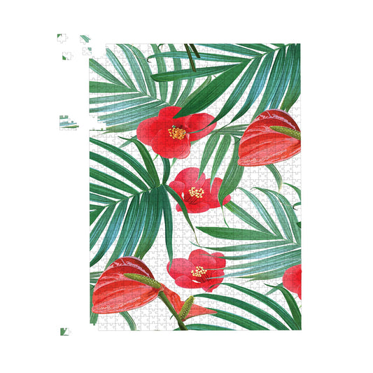 Tropical Flowers, Palm Leaves Hawaiian Jigsaw Puzzle