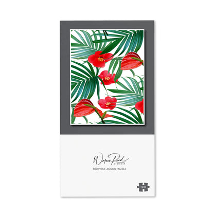 Tropical Flowers, Palm Leaves Hawaiian Jigsaw Puzzle