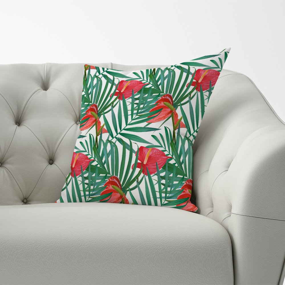 Tropical Flowers And Palm Leaves Cushions