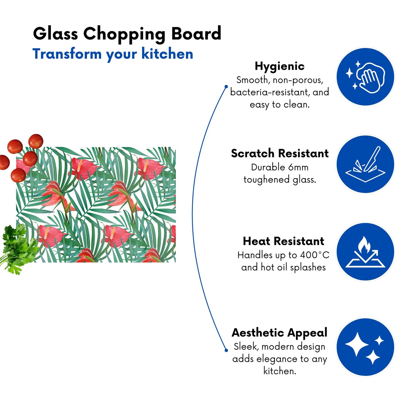 Tropical Flowers And Palm Leaves Glass Chopping Board