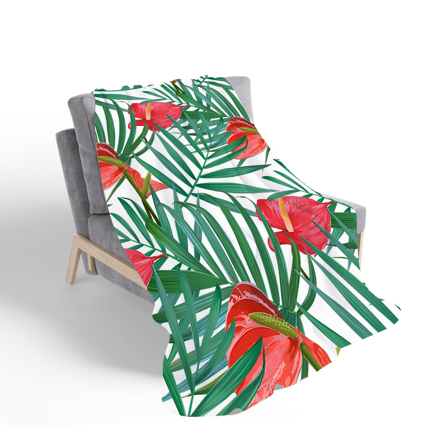Tropical Flowers And Palm Leaves Sherpa Blanket
