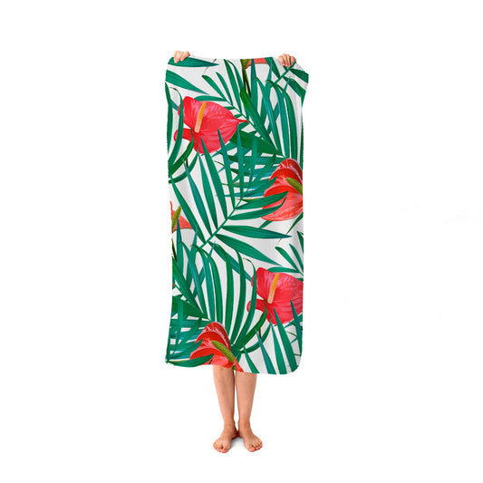 Tropical Flowers And Palm Leaves Beach Towel