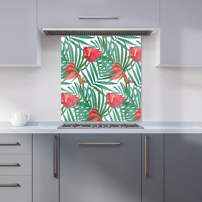 Tropical Flowers And Palm Leaves Kitchen Splashback