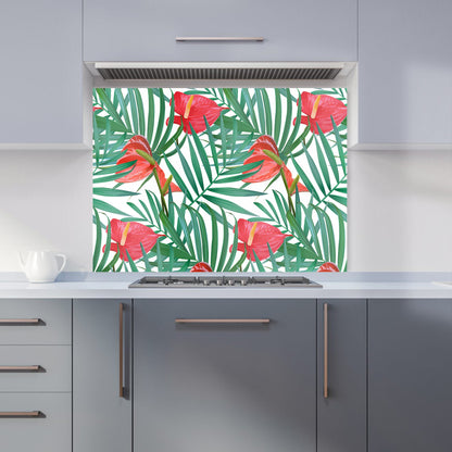 Tropical Flowers And Palm Leaves Kitchen Splashback