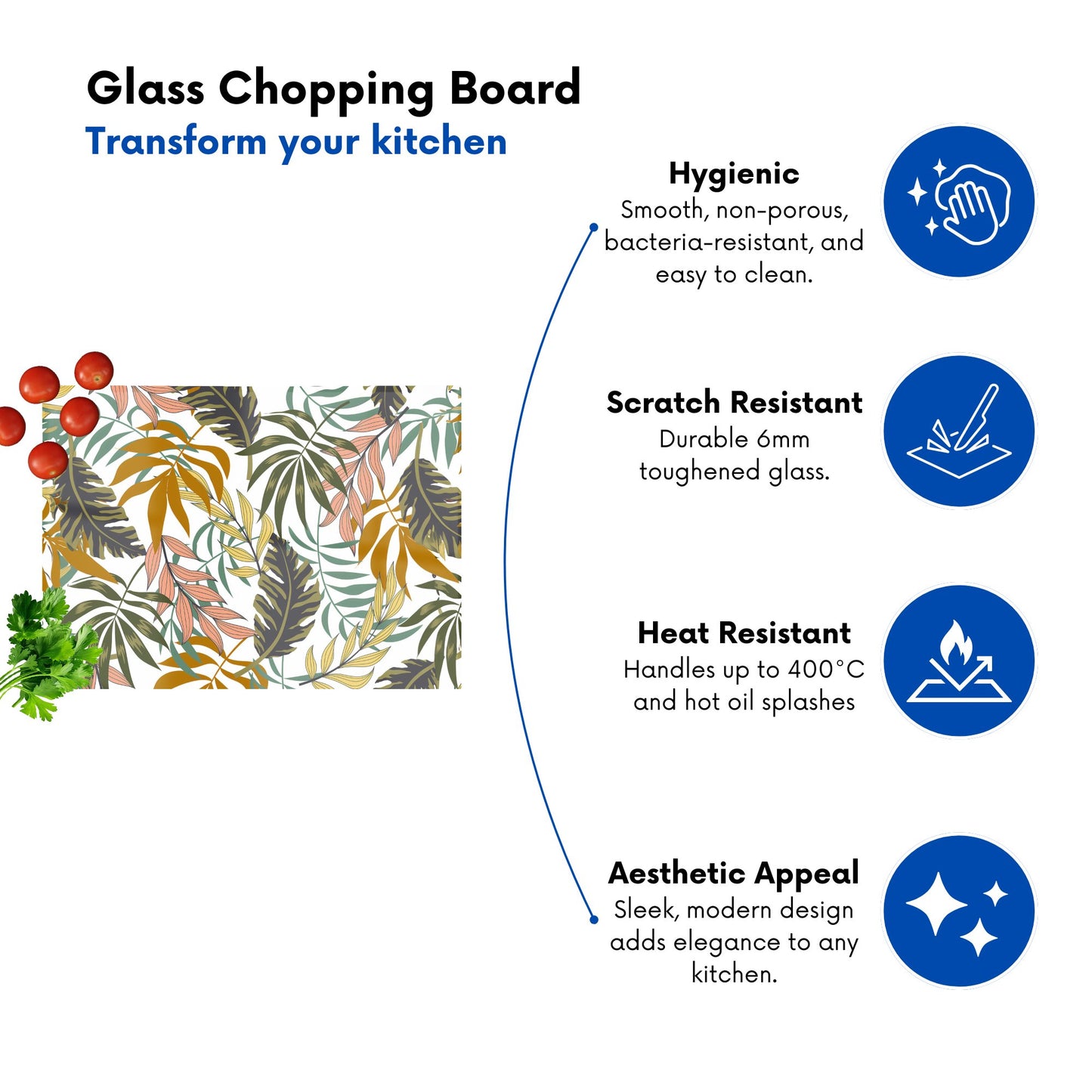Tropical Leaves Glass Chopping Board