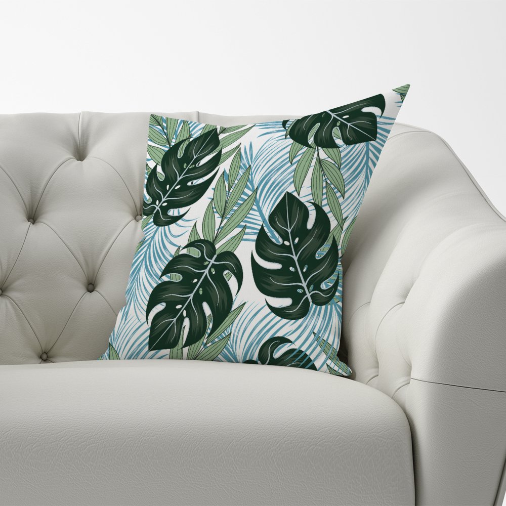 Tropical Pattern With Bright Plants And Flowers Cushions