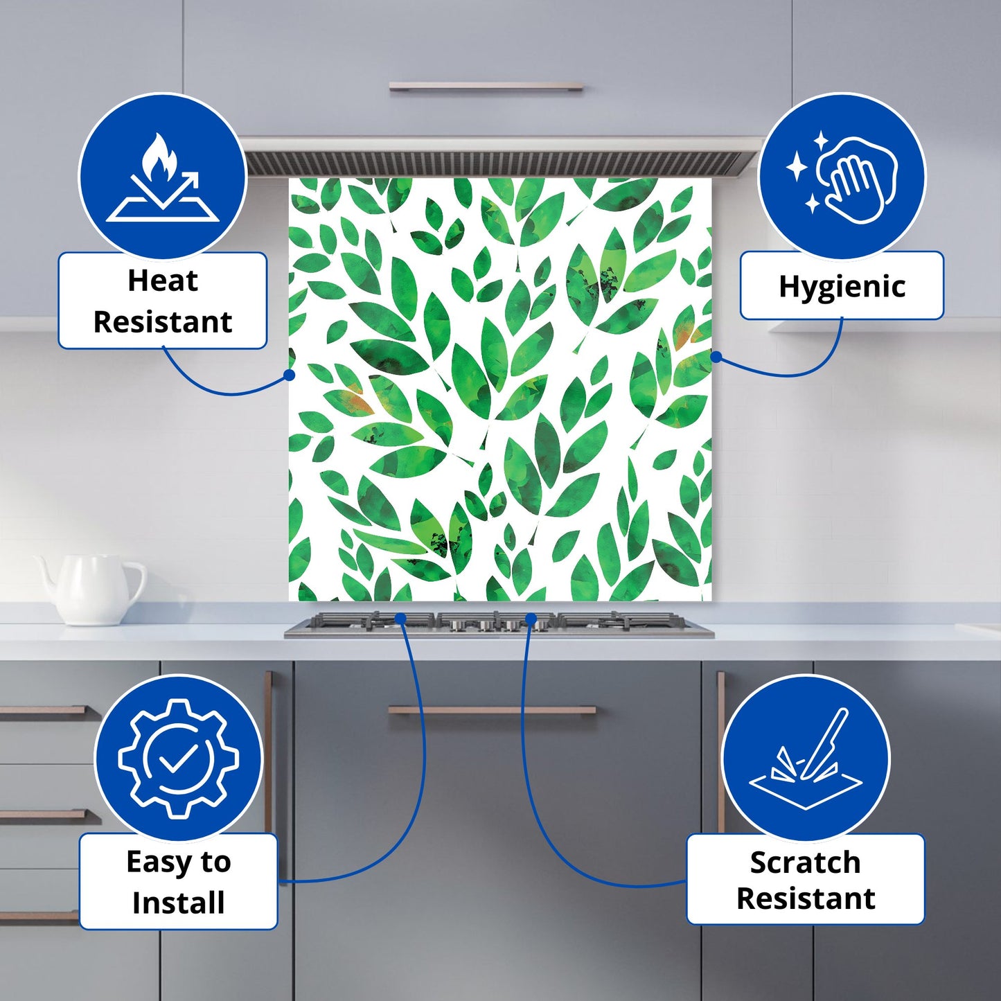 Watercolor Abstract Leaves Kitchen Splashback